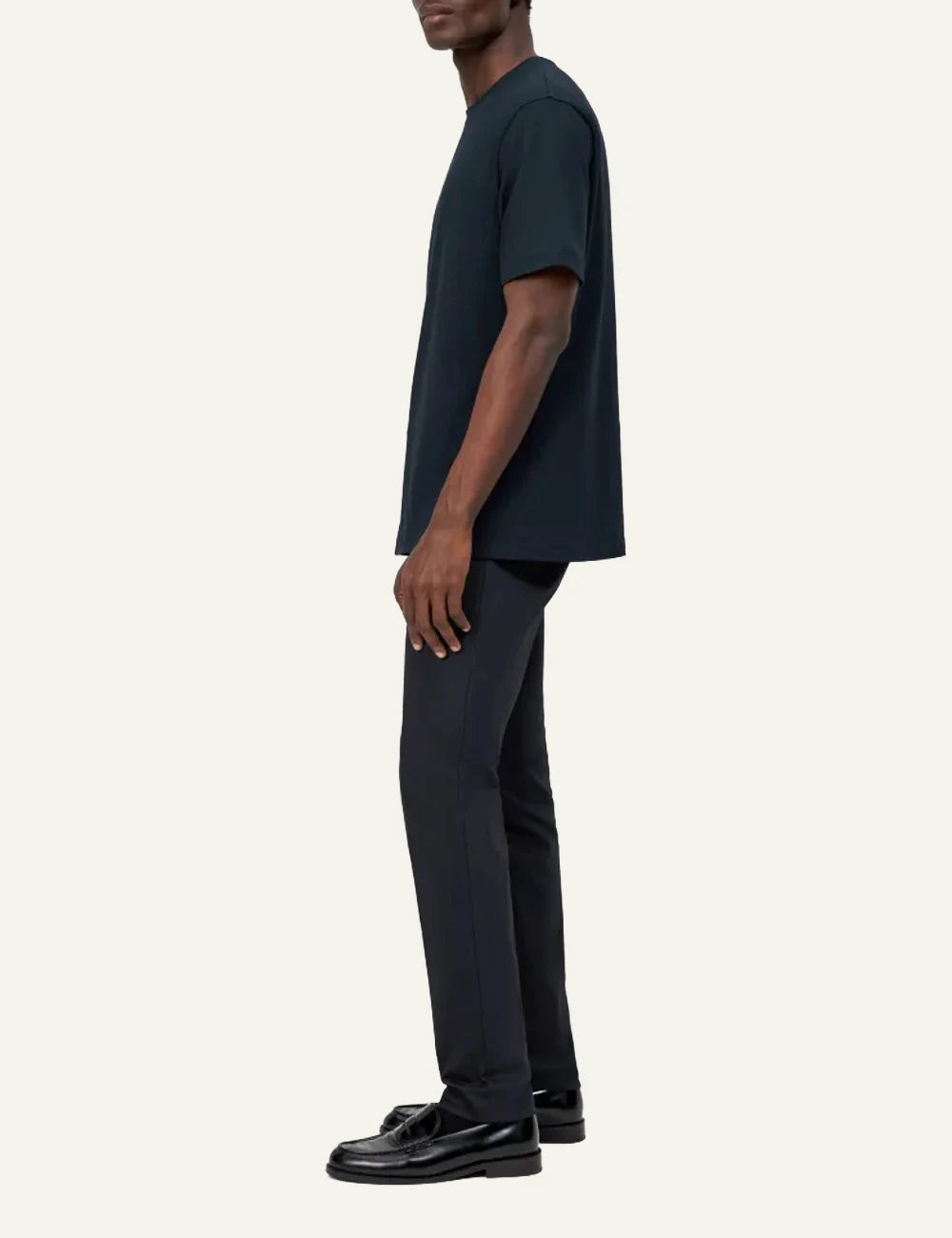 Men's Drykorn Raphael dark blue cotton crew neck regular fit T-shirt side