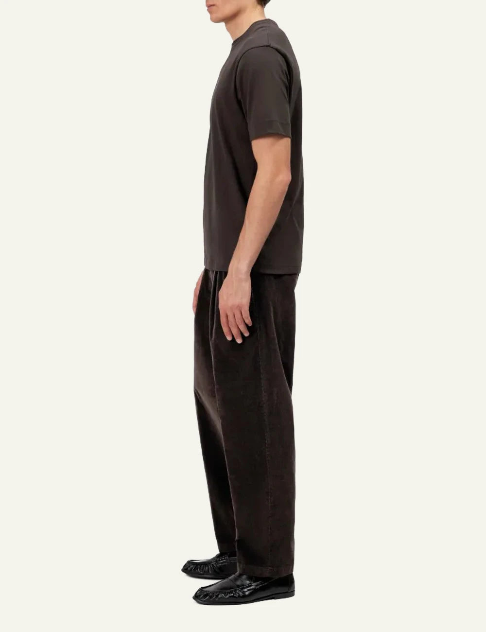 Men's Drykorn Raphael dark brown cotton crew neck regular fit T-shirt side