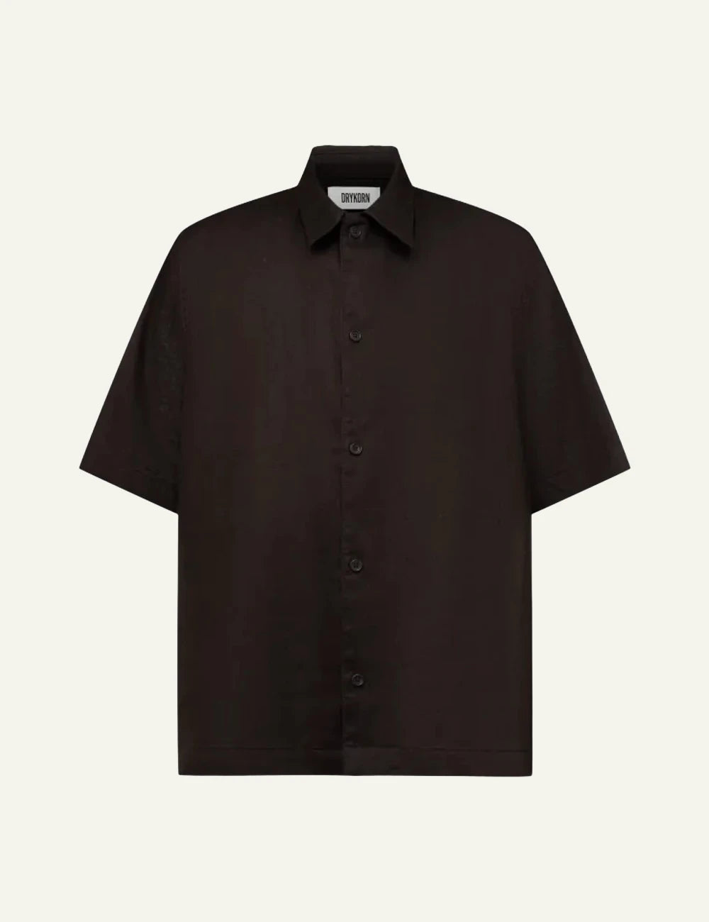 Drykorn MERYN shirt brown short sleeve linen blend Kent collar front flat view
