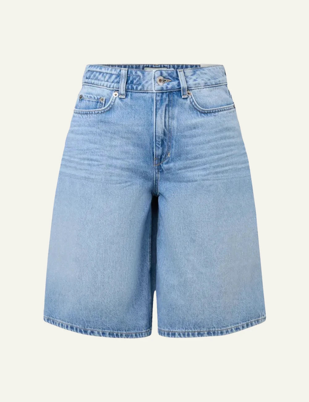 Drykorn NONE bermuda shorts light blue denim relaxed fit mid waist front flat view