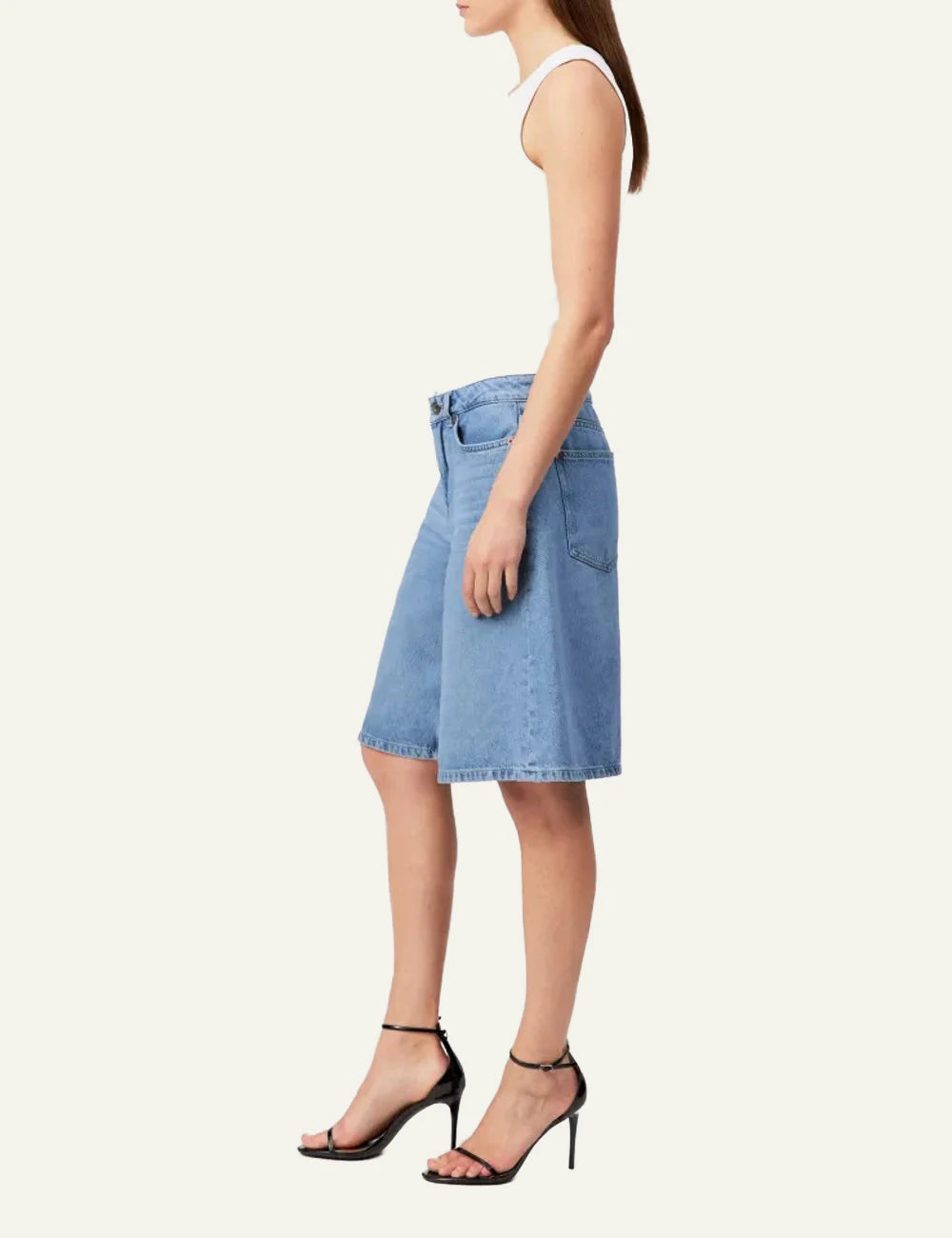 Drykorn NONE bermuda shorts light blue denim relaxed fit mid waist side flat view