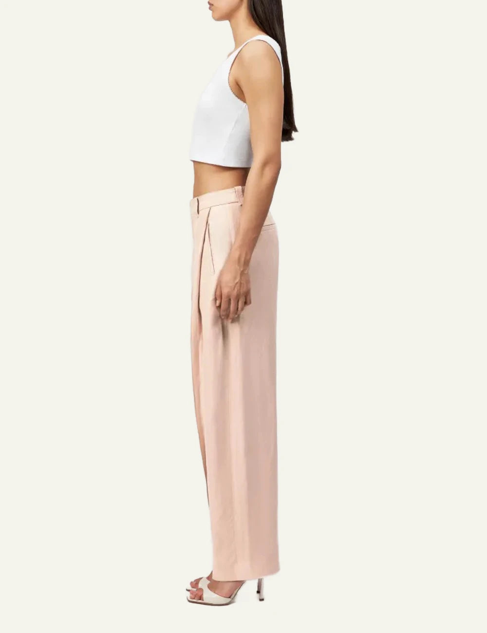 Drykorn UNPACK trousers beige tencel linen pleated O-shape mid waist side view