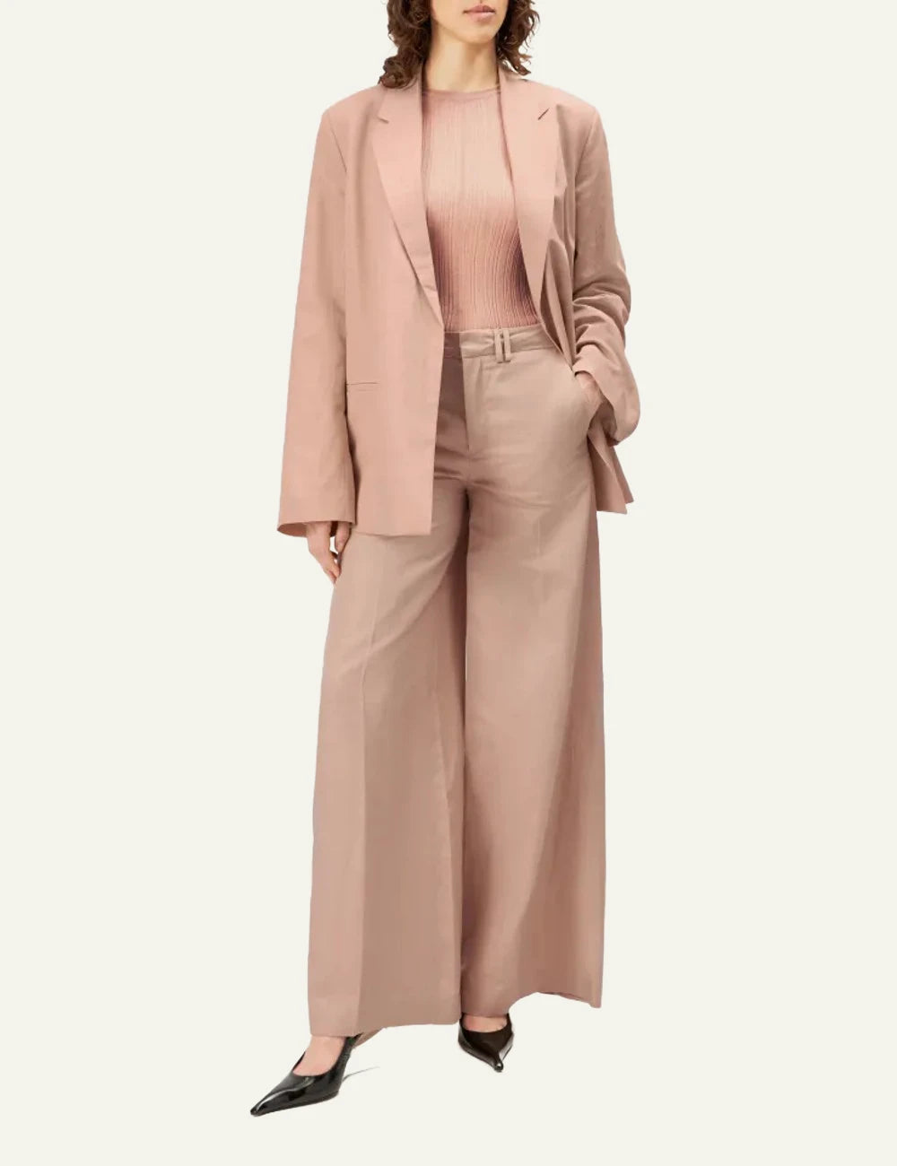 Drykorn Wincham blazer beige oversized tie waist front full body view
