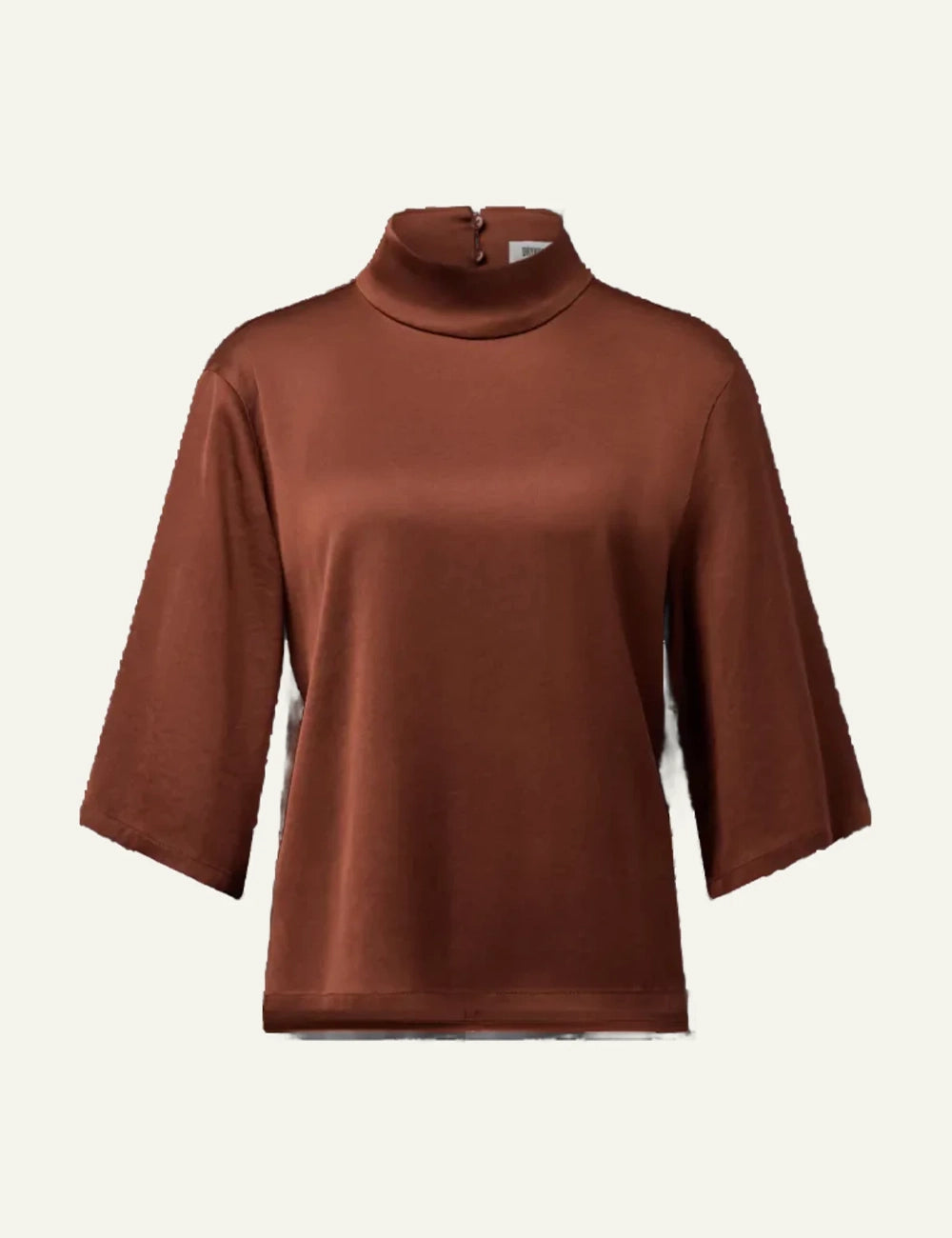 Women's DRYKORN Aletia satin blouse in rust brown with stand-up collar and three-quarter sleeves