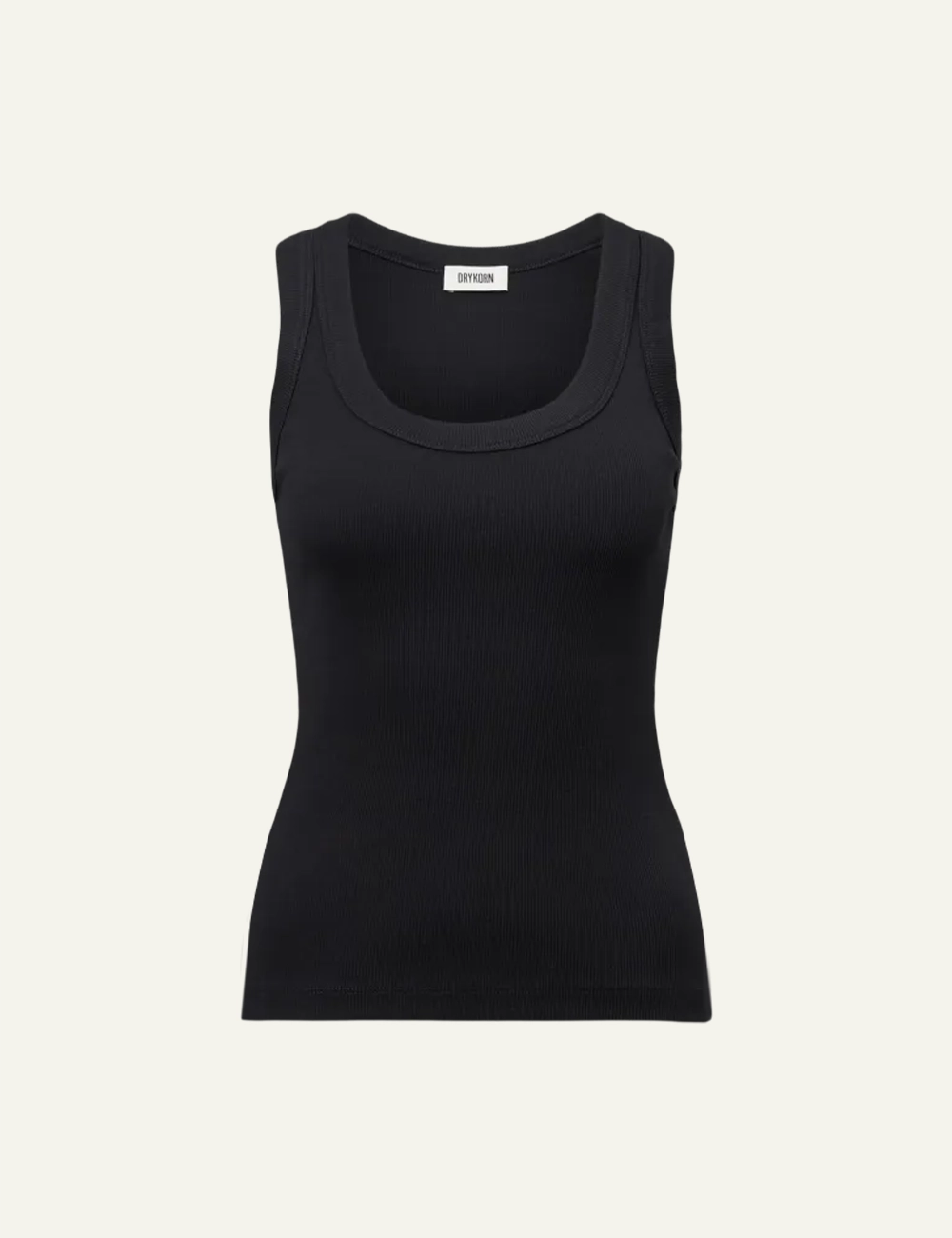 Women's DRYKORN black ribbed cotton tank top with scoop neck and slim fit