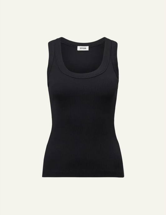 Women's DRYKORN black ribbed cotton tank top with scoop neck and slim fit