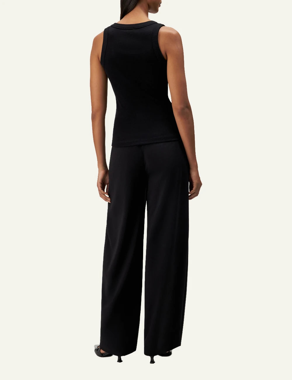 Women's DRYKORN black ribbed cotton tank top with scoop neck and slim fit back