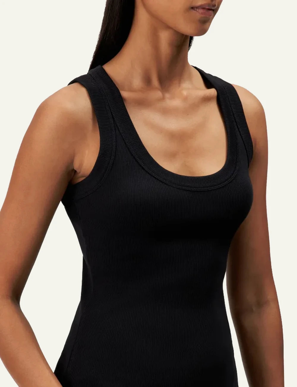 Women's DRYKORN black ribbed cotton tank top with scoop neck and slim fit detail