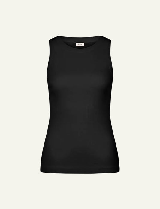 Women's DRYKORN black slim fit ribbed cotton tank top with round neck