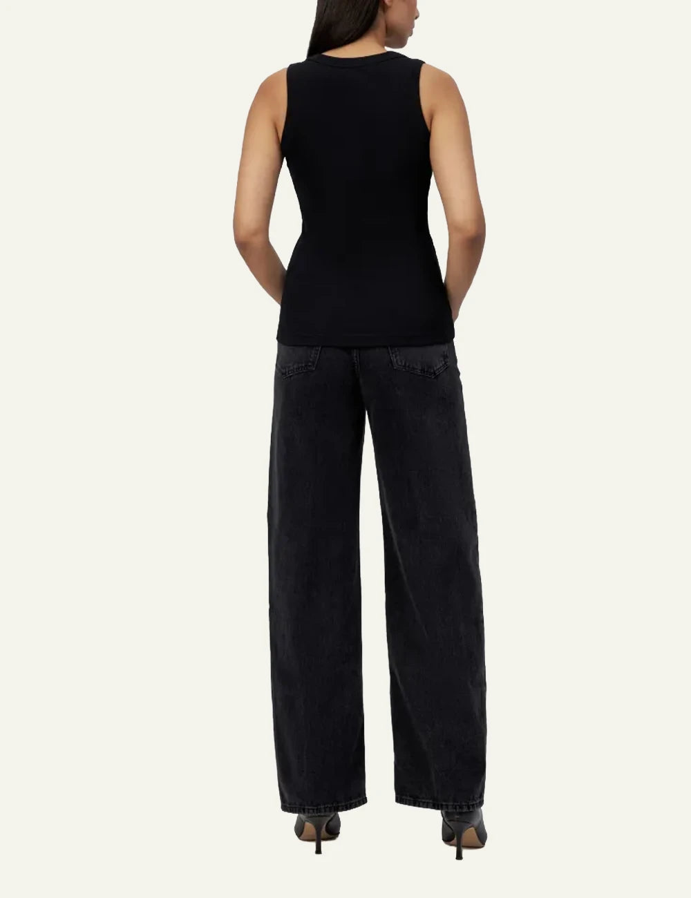 Women's DRYKORN black slim fit ribbed cotton tank top with round neck back