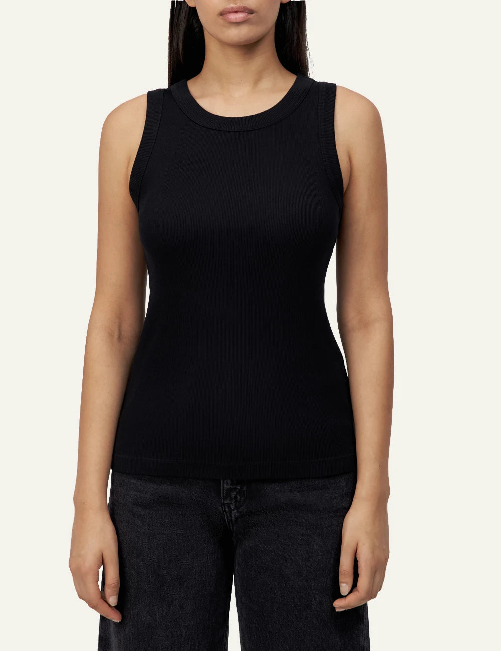 Women's DRYKORN black slim fit ribbed cotton tank top with round neck model