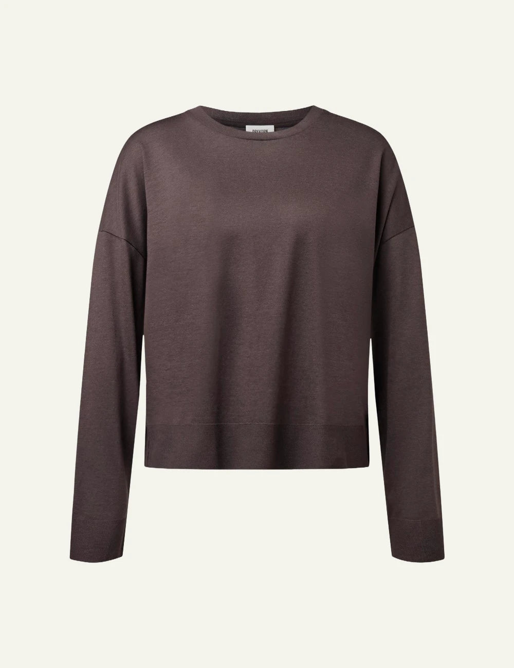 Women's Drykorn Cesidie dark brown lyocell cotton relaxed fit long sleeve top