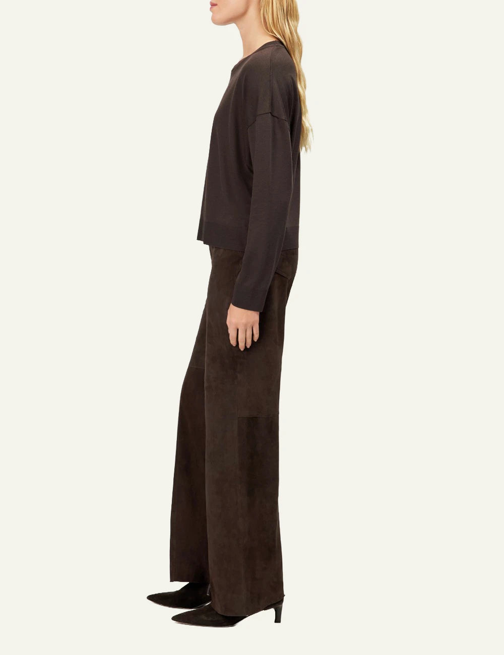 Women's Drykorn Cesidie dark brown lyocell cotton relaxed fit long sleeve top back