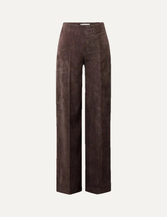 Drykorn women's dark brown Before corduroy trousers with a mid-rise waist, wide straight legs and full length.