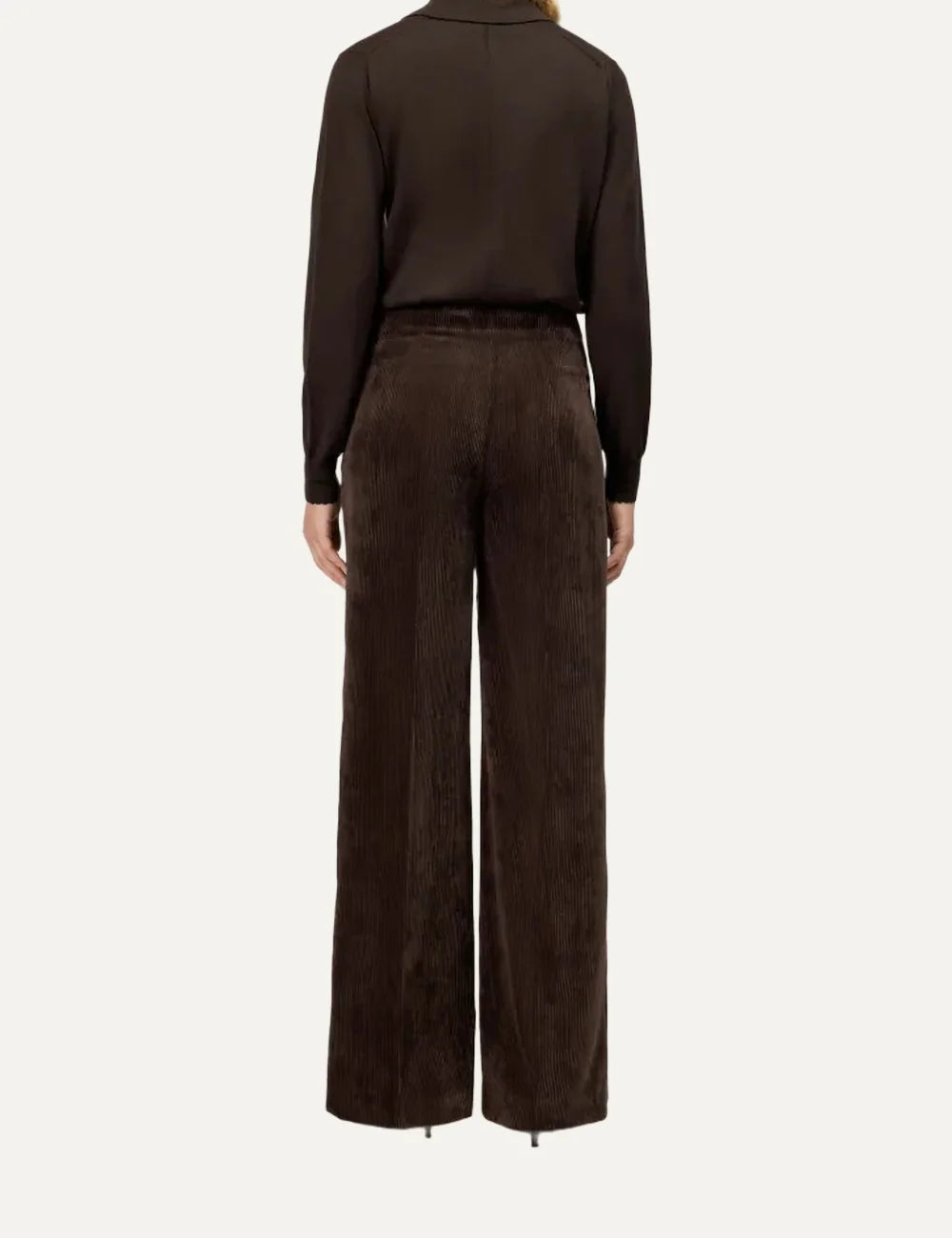 Drykorn women's dark brown Before corduroy trousers with a mid-rise waist, wide straight legs and full length back