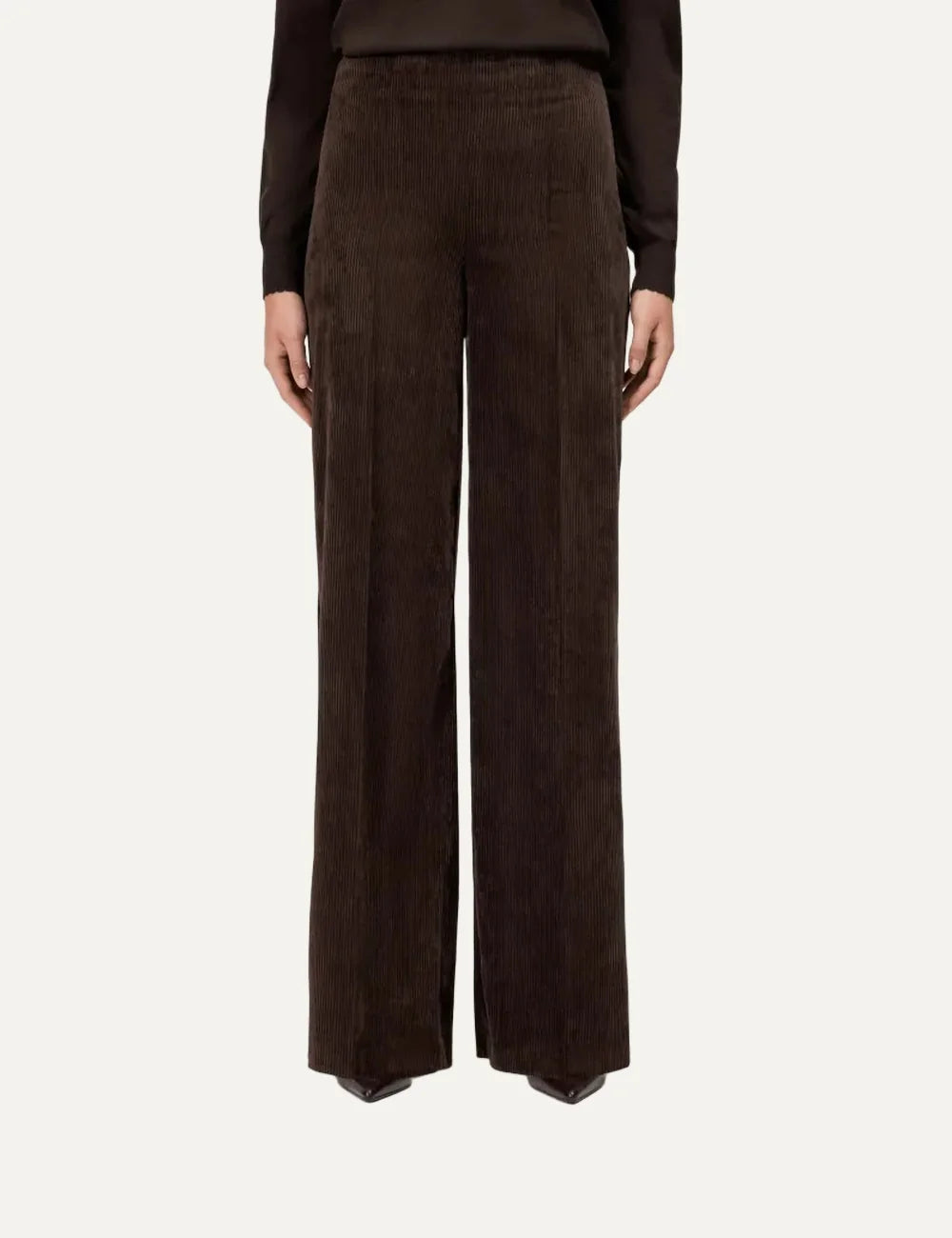Drykorn women's dark brown Before corduroy trousers with a mid-rise waist, wide straight legs and full length model