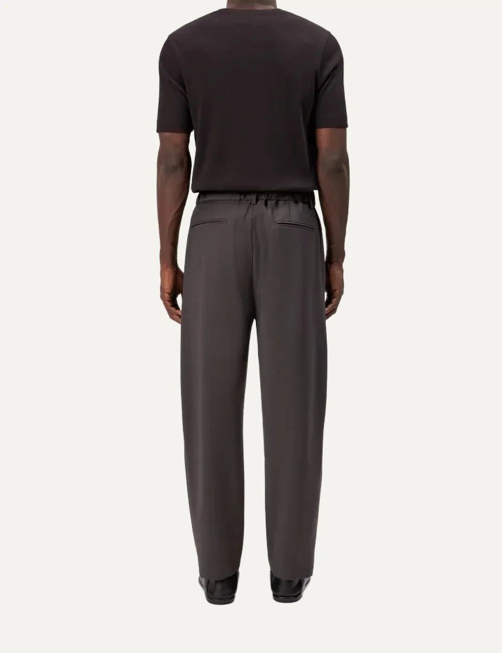 Drykorn women's dark brown tailored trousers with front pleats, wide legs, belt loops and a relaxed fit back