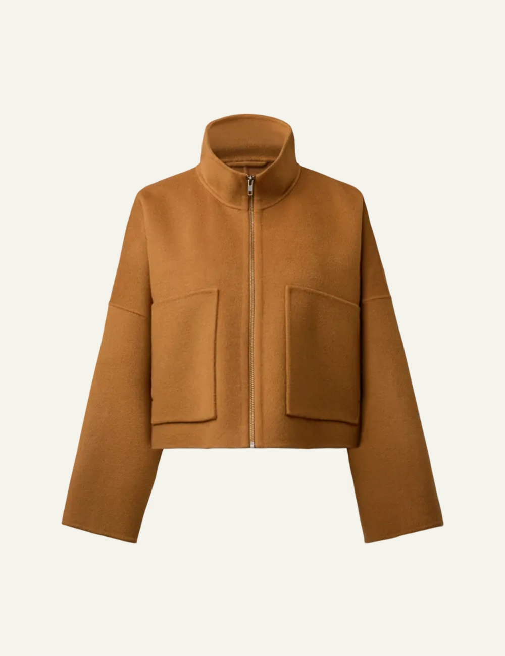 Women's DRYKORN Elstow 1 oversized cropped wool jacket in camel brown with patch pockets