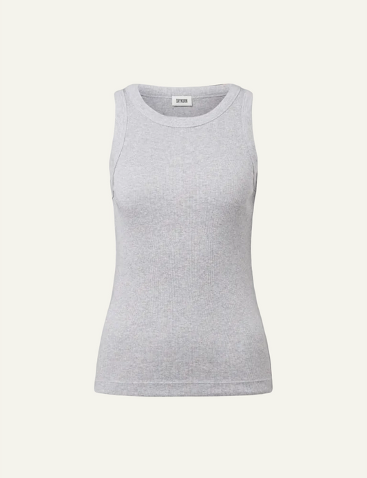 Women's DRYKORN grey melange fitted cotton jersey tank top with round neck