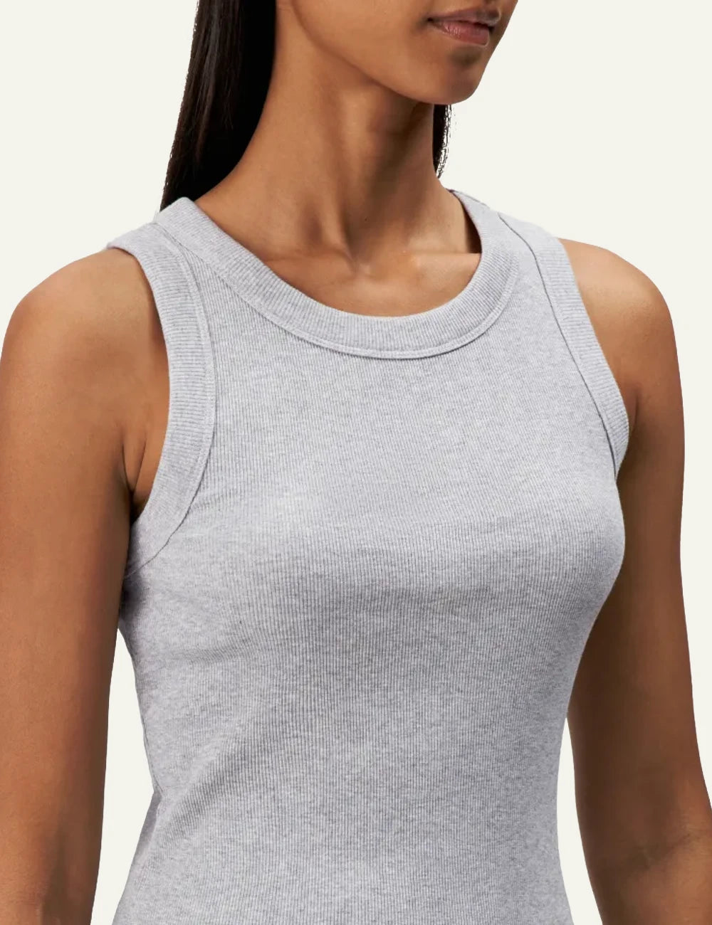 Women's DRYKORN grey melange fitted cotton jersey tank top with round neck detail