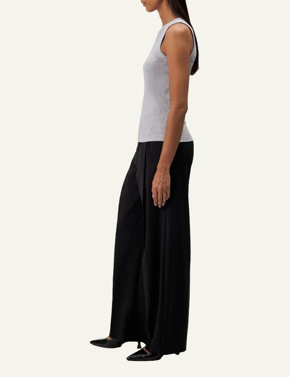 Women's DRYKORN grey melange fitted cotton jersey tank top with round neck side