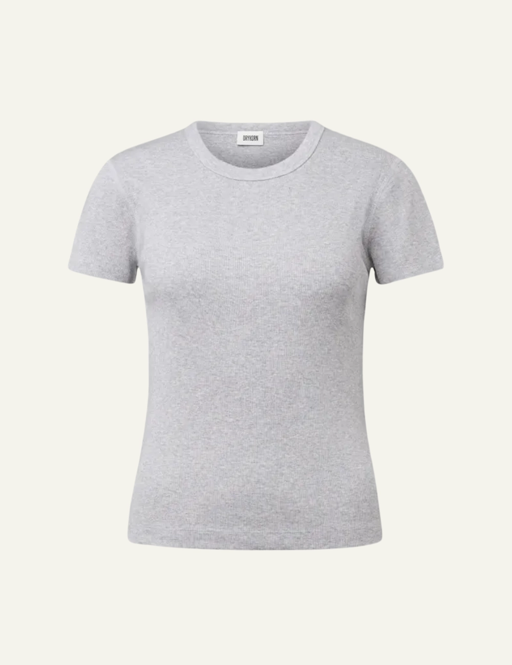 Women's DRYKORN grey melange slim fit cotton jersey T-shirt with crew neck