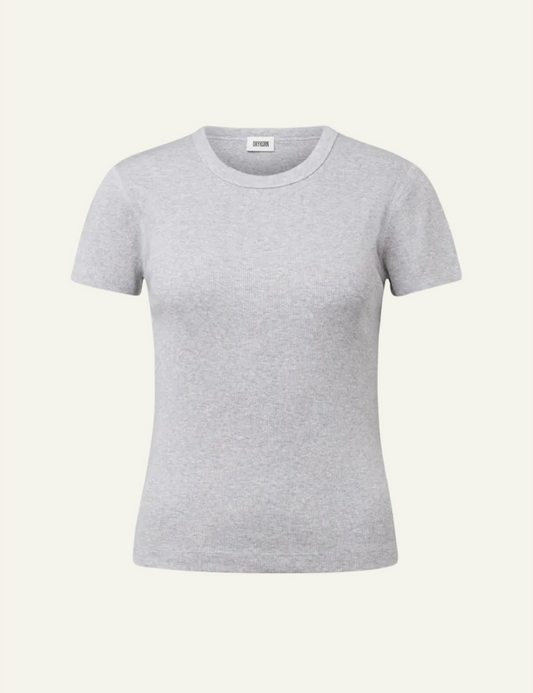 Women's DRYKORN grey melange slim fit cotton jersey T-shirt with crew neck