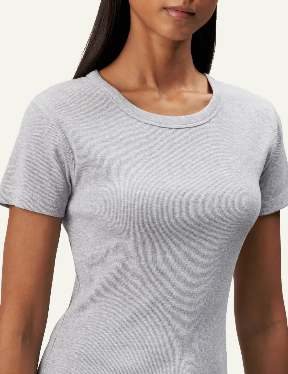 Women's DRYKORN grey melange slim fit cotton jersey T-shirt with crew neck detail