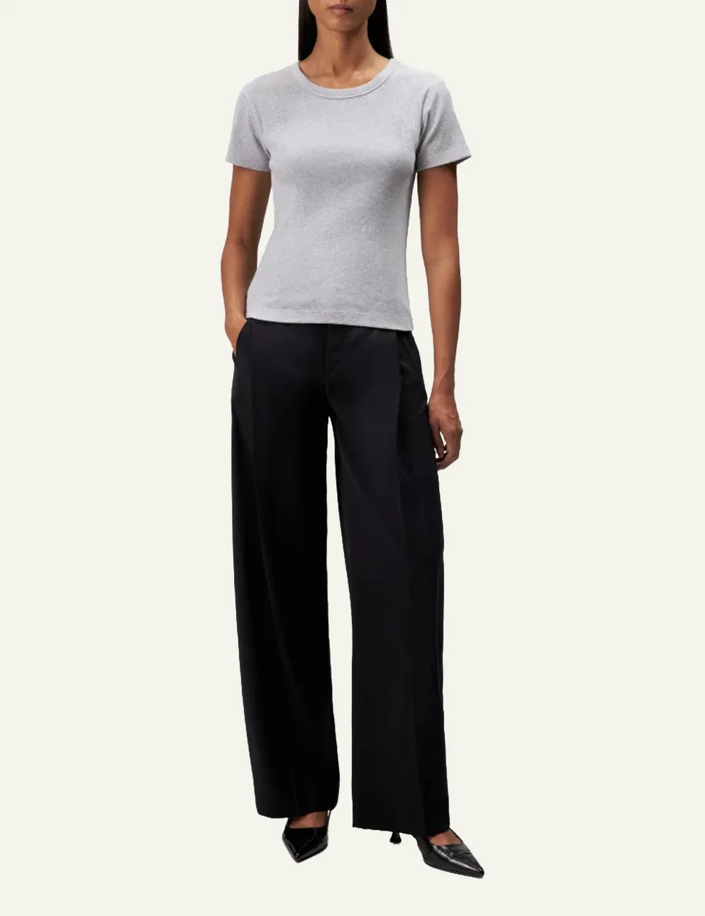 Women's DRYKORN grey melange slim fit cotton jersey T-shirt with crew neck full body