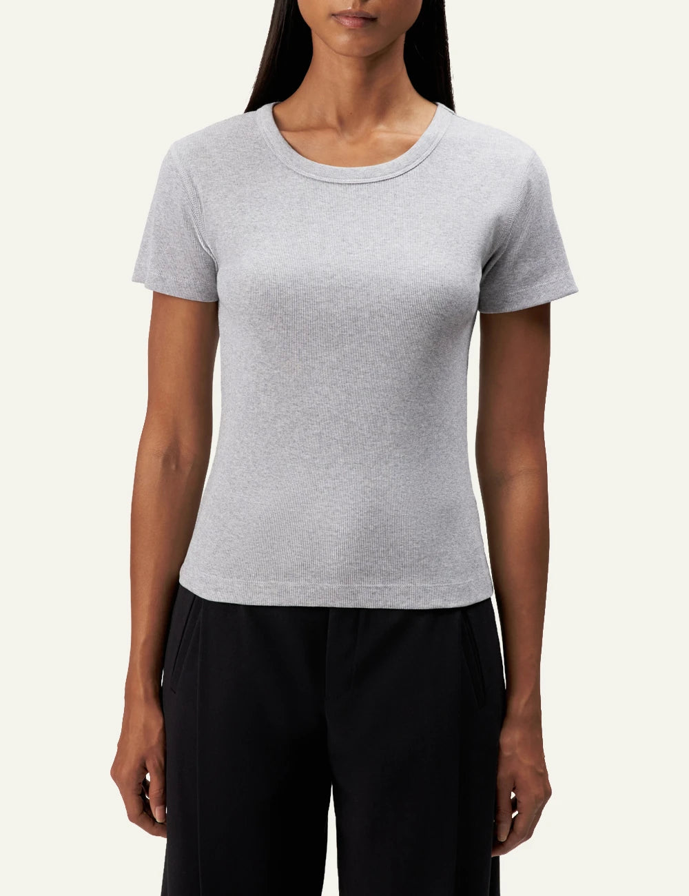 Women's DRYKORN grey melange slim fit cotton jersey T-shirt with crew neck model