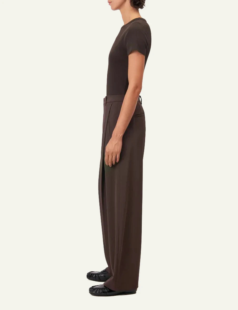 Women's DRYKORN Koale dark brown slim-fit cotton ribbed T-shirt with crew neck side
