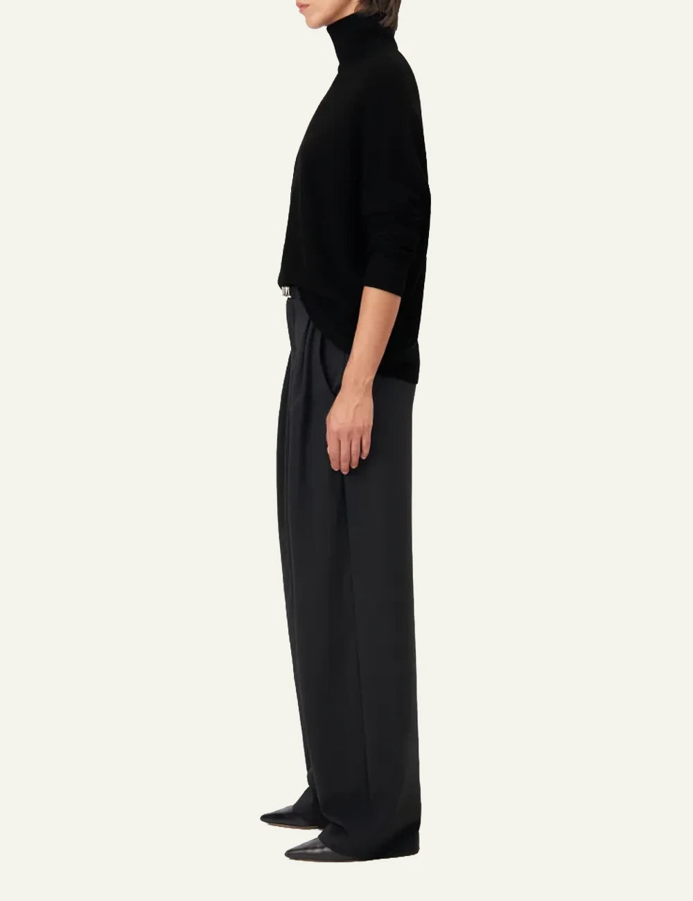 Women's DRYKORN Liora oversized merino wool turtleneck sweater in black side