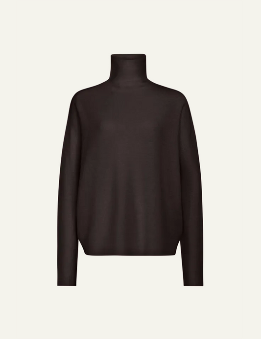 Women's DRYKORN Liora oversized merino wool turtleneck sweater in dark brown