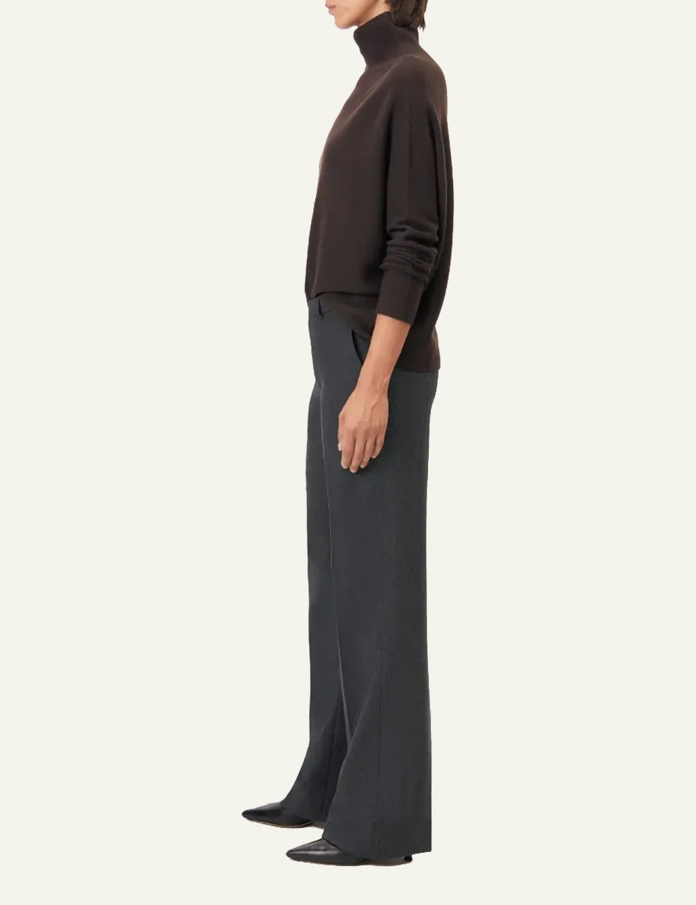 Women's DRYKORN Liora oversized merino wool turtleneck sweater in dark brown side