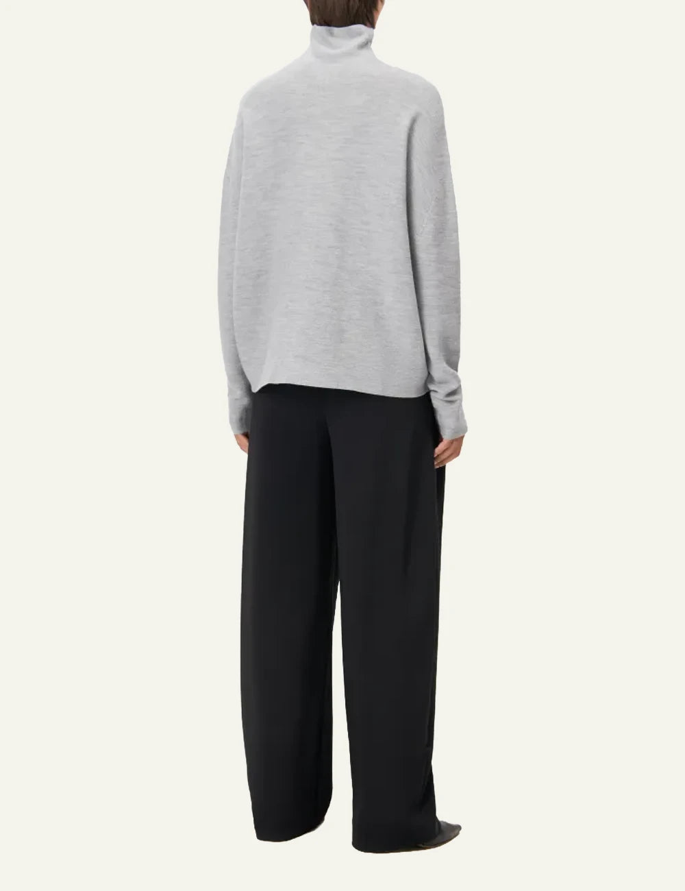 Women's DRYKORN Liora oversized merino wool turtleneck sweater in light grey back