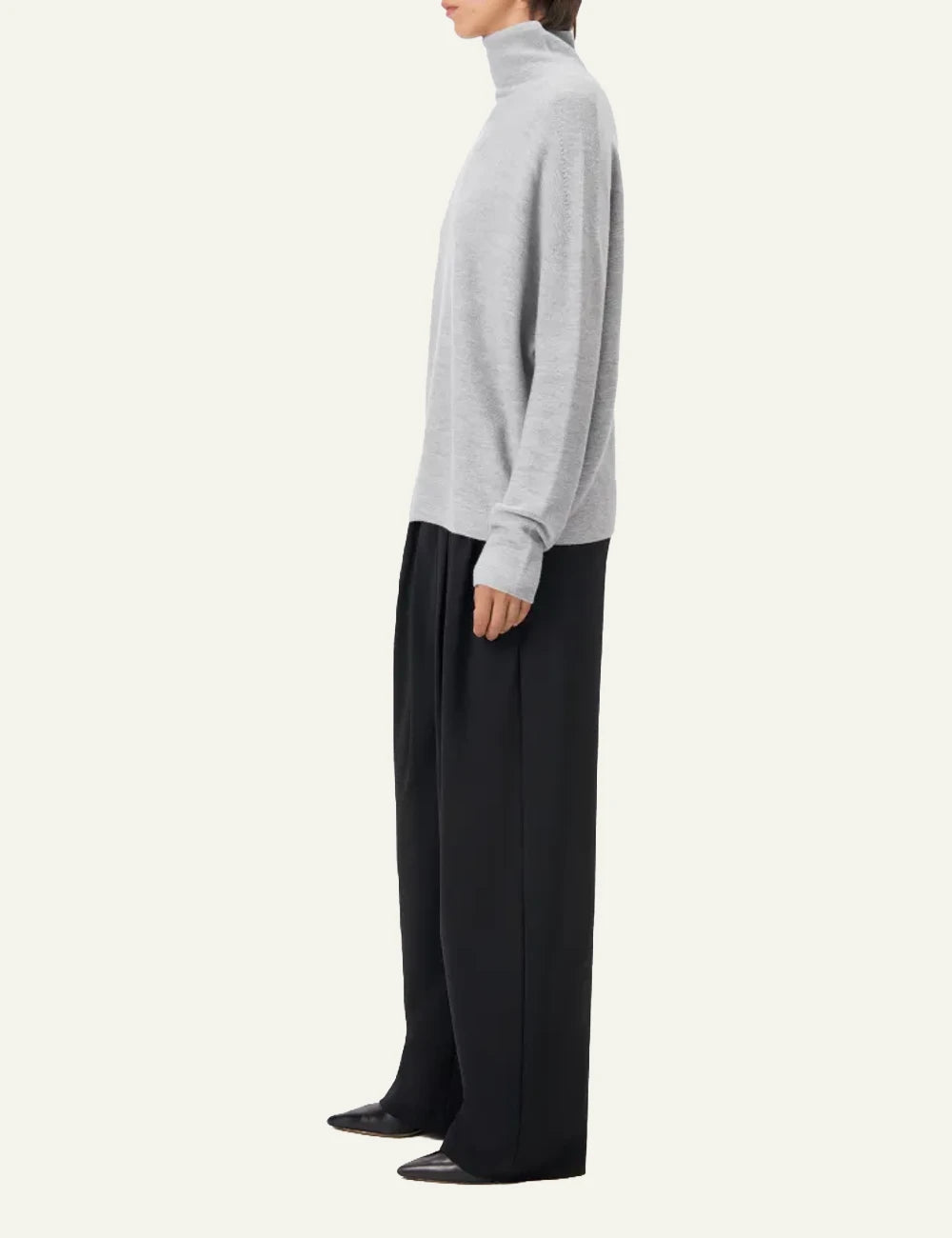Women's DRYKORN Liora oversized merino wool turtleneck sweater in light grey side