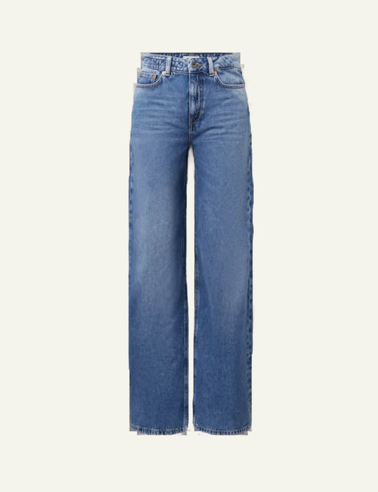 Women's DRYKORN Medley mid-waist barrel-leg jeans in blue cotton denim