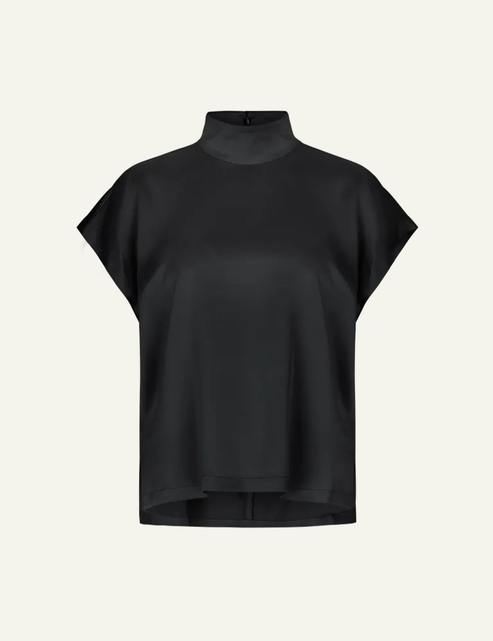 Women's DRYKORN satin blouse in black with stand collar and relaxed fit