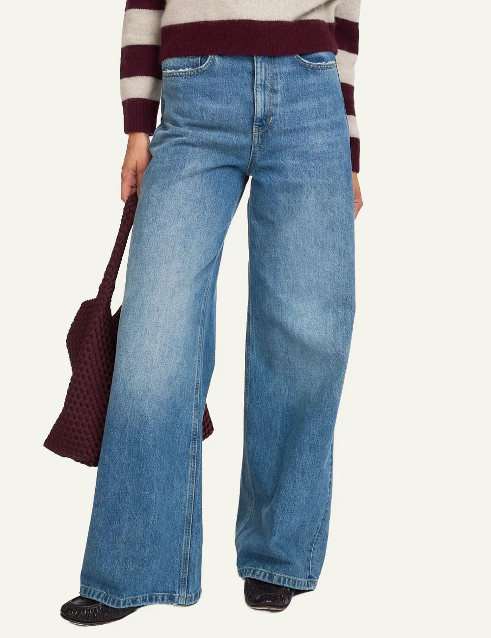 Women's DRYKORN Sear high-waist wide-leg jeans in blue denim model