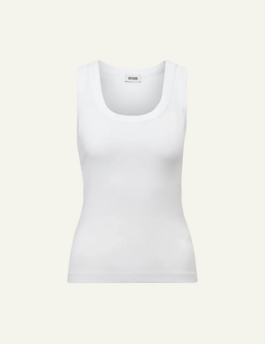 Women's DRYKORN white ribbed cotton tank top with scoop neck and slim fit
