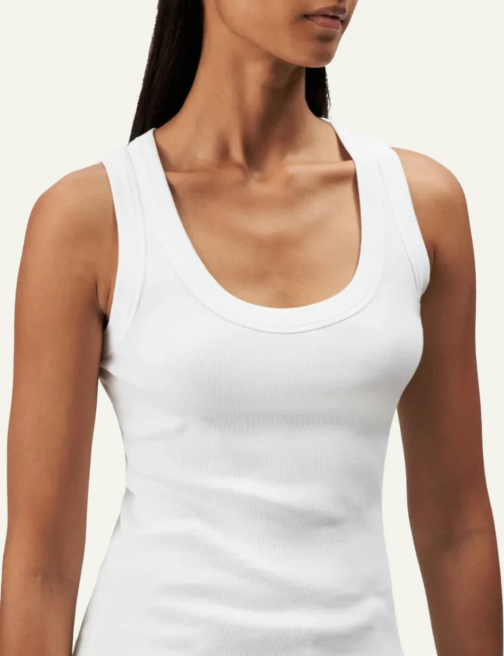 Women's DRYKORN white ribbed cotton tank top with scoop neck and slim fit detail
