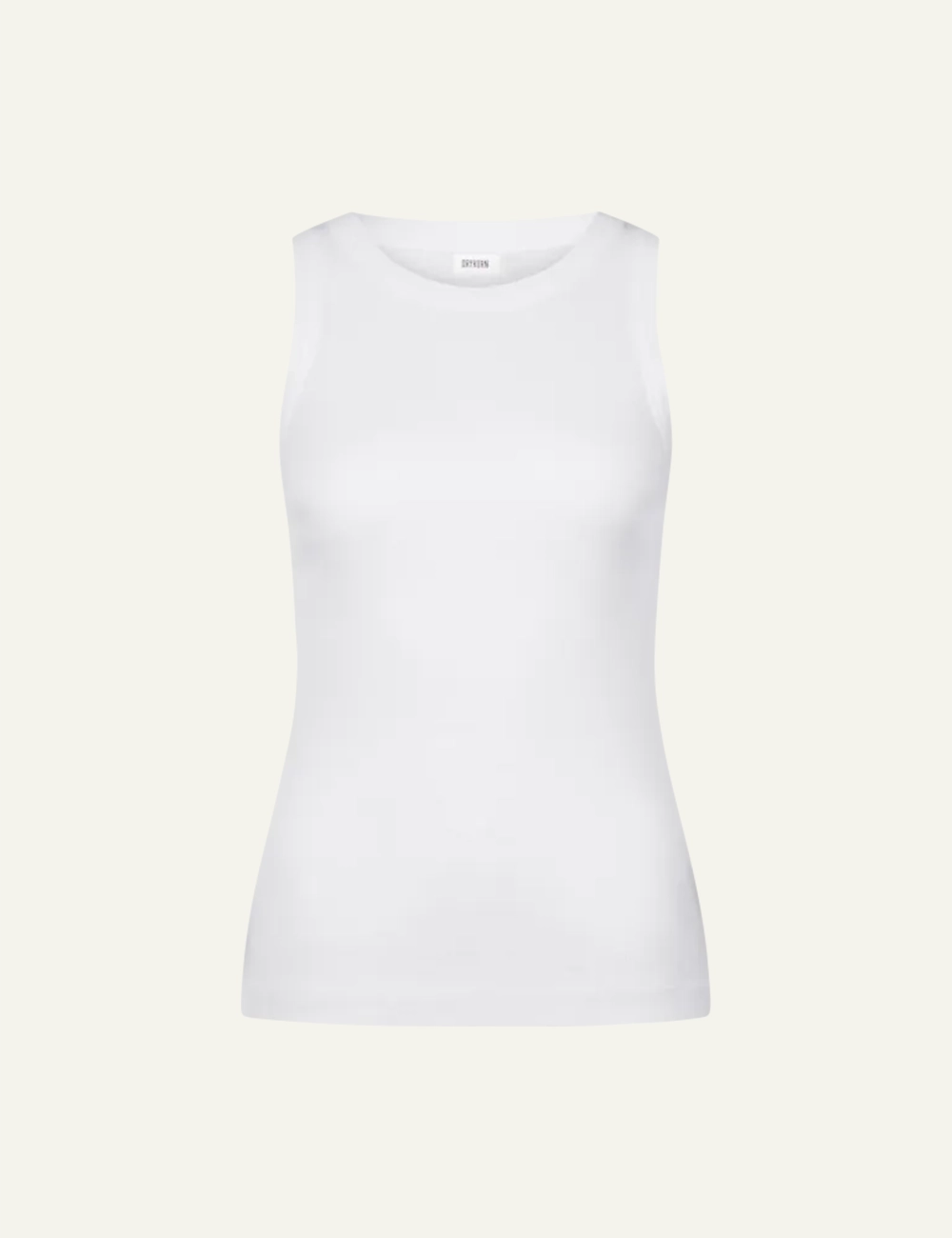 Women's DRYKORN white slim fit ribbed cotton tank top with round neck