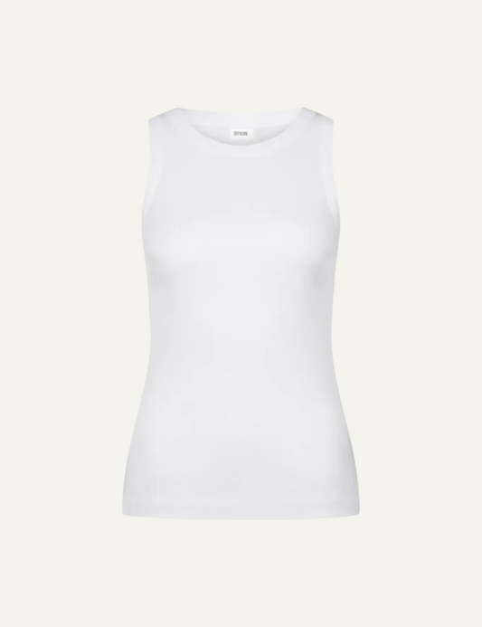 Women's DRYKORN white slim fit ribbed cotton tank top with round neck