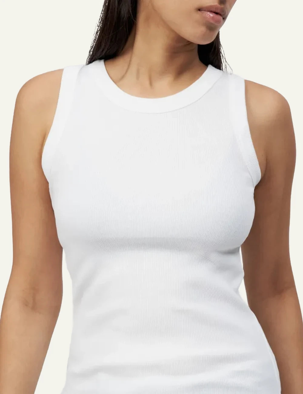 Women's DRYKORN white slim fit ribbed cotton tank top with round neck detail