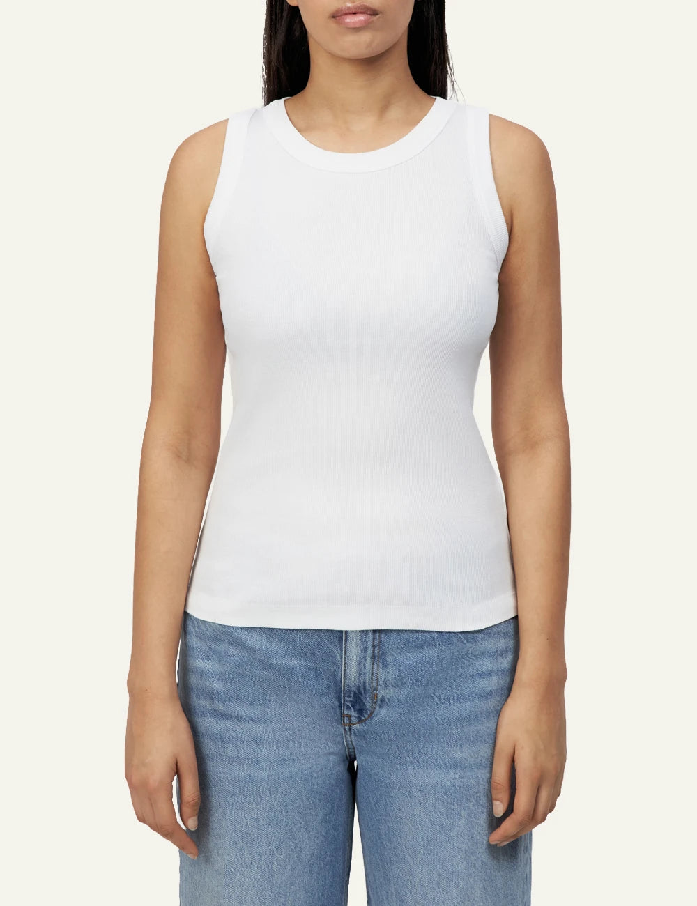 Women's DRYKORN white slim fit ribbed cotton tank top with round neck model