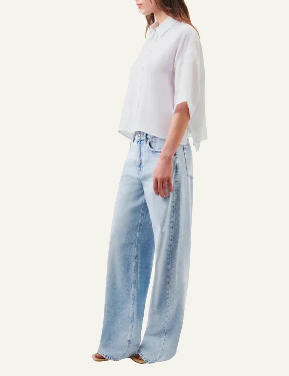 Drykorn YARIKA shirt white linen oversized 3/4 sleeve button side view