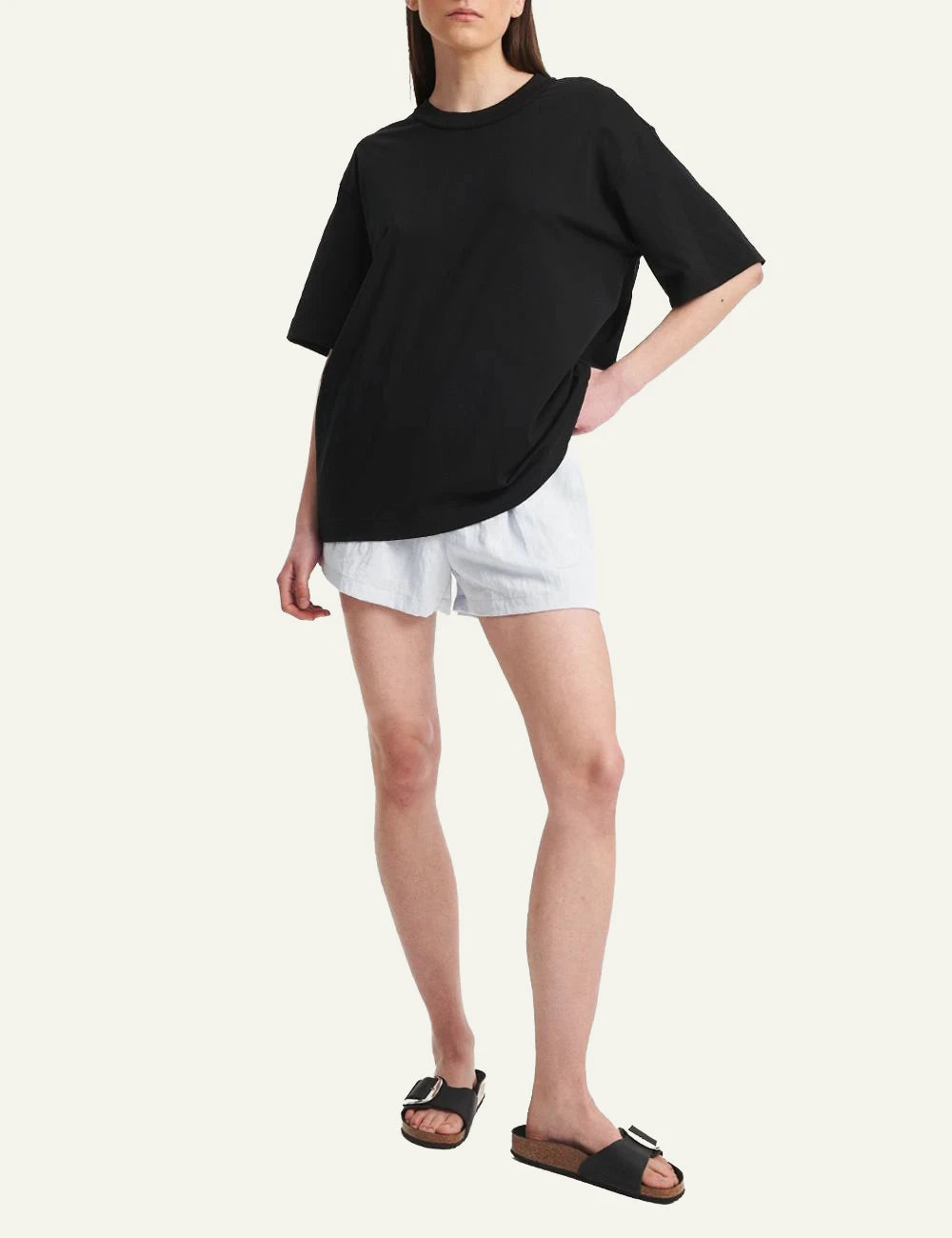 Eleh oversized black top short sleeve back bow detail front full body