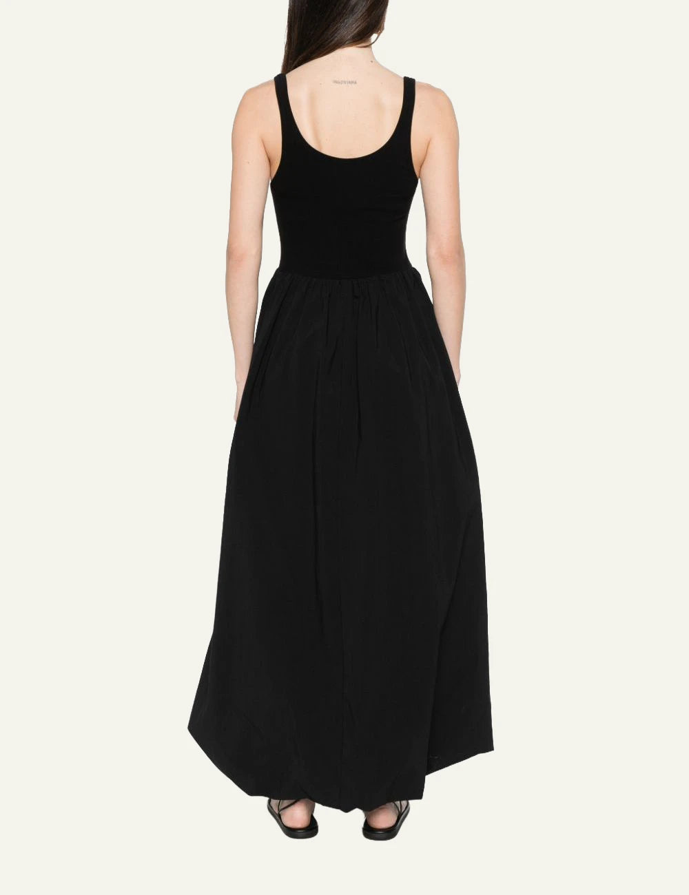 Eleh black sleeveless dress pleated skirt round neck back view