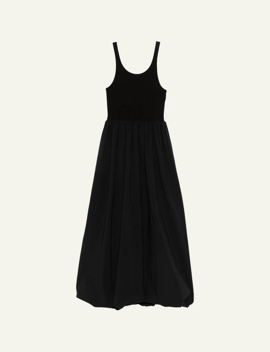 Eleh black sleeveless dress pleated skirt round neck front flat view