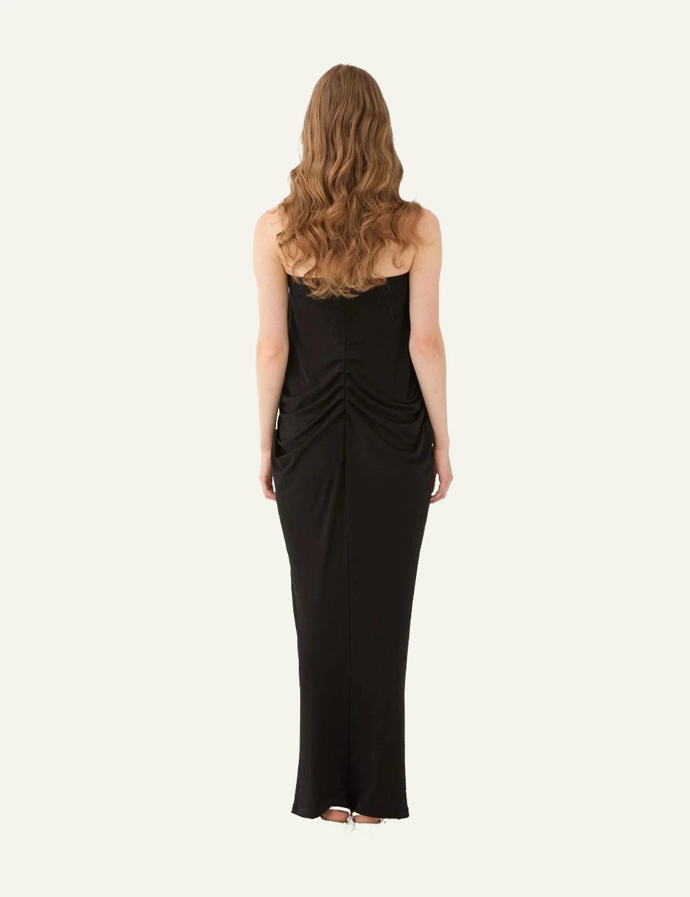 Eleh abito black strapless maxi dress draped back